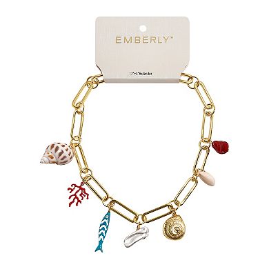 Emberly Gold Tone Multi Simulated Stone Coral & Shell Charm Necklace