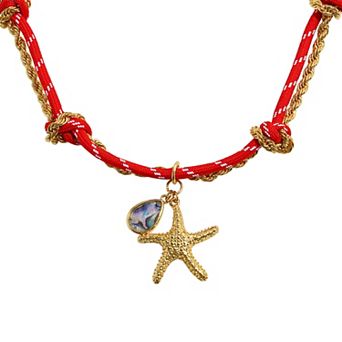 Emberly Gold Tone Abalone Starfish Rope Necklace