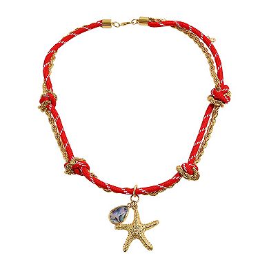Emberly Gold Tone Abalone Starfish Rope Necklace