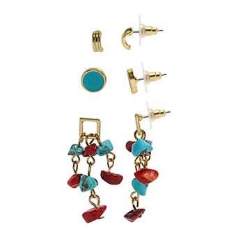 Emberly 3-Pair Gold Tone Post Chip Earring Set