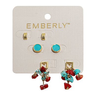 Emberly 3-Pair Gold Tone Post Chip Earring Set