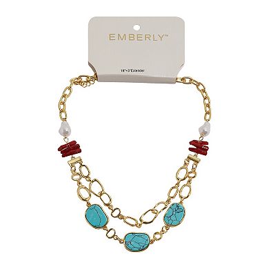 Emberly 2-Piece Gold Tone Simulated Pearl & Multi-Simulated Stone Coral Bead Necklace