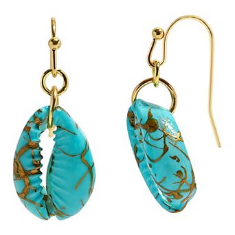 Emberly Gold Tone Shell Fish Hook Earrings