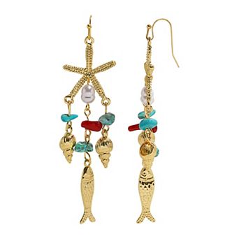 Emberly Gold Tone Starfish Simulated Pearl Fish Drop Earrings