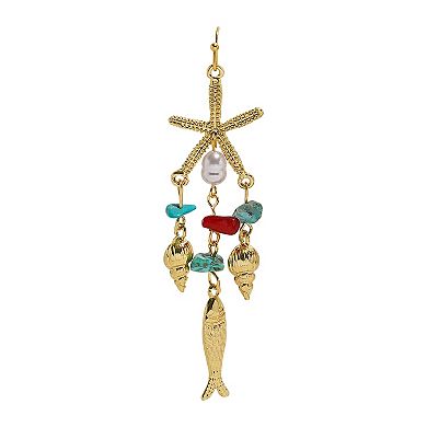 Emberly Gold Tone Starfish Simulated Pearl Fish Drop Earrings