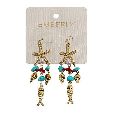 Emberly Gold Tone Starfish Simulated Pearl Fish Drop Earrings