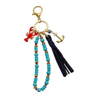 Emberly Gold Tone Lobster & Anchor Charm Keychain