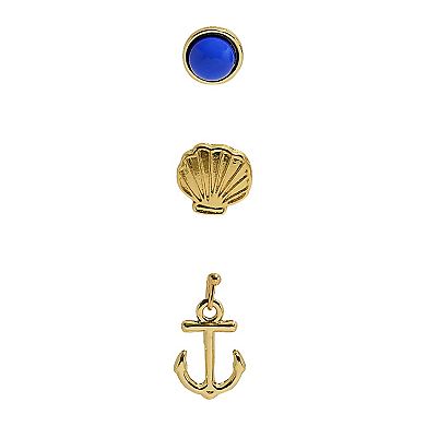 Emberly 3-Pair Gold Tone Shell & Conk Earring Set