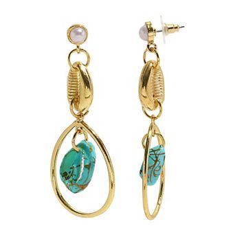 Emberly Gold Tone Shell & Simulated Pearl Teardrop Earrings