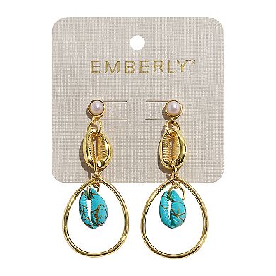 Emberly Gold Tone Shell & Simulated Pearl Teardrop Earrings