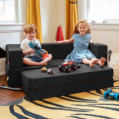 Jaxx Zipline Kids Sofa & Large Ottoman, 3 in 1 Fold Out Sofa