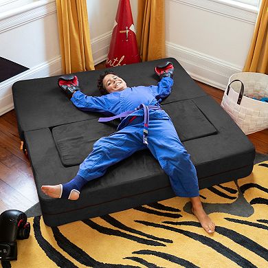 Jaxx Zipline Kids Sofa & Large Ottoman, 3 in 1 Fold Out Sofa