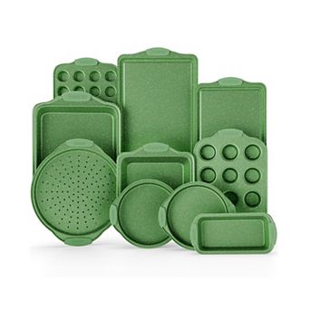 10 pc Nonstick Bakeware Set, Carbon Steel, Blue Coating, Red Handles, PFOA-Free