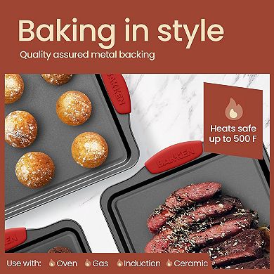 6-Piece Nonstick Bakeware Set, Carbon Steel with Silicone Handles, PFOA-Free by Bakken