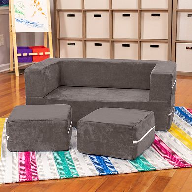 Jaxx Zipline Modular Kids Loveseat & Ottomans