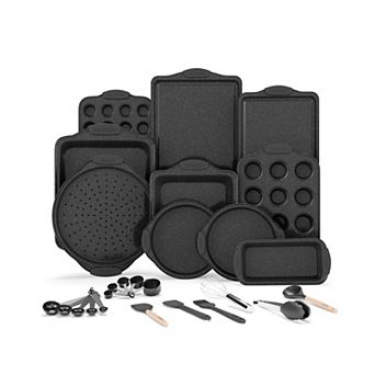 18 pc Nonstick Bakeware Set, Carbon Steel, Blue Coating, Red Handles, PFOA-Free