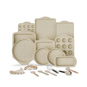 18 pc Nonstick Bakeware Set, Carbon Steel, Blue Coating, Red Handles, PFOA-Free