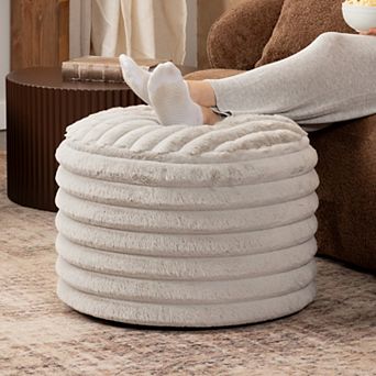 Jaxx Paran Accent Pouf - Fluffy Faux Fur Ottoman for Modern Interior Design - Regular