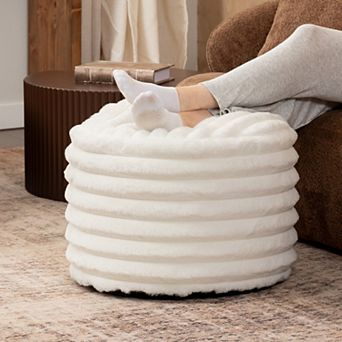 Jaxx Paran Accent Pouf - Fluffy Faux Fur Ottoman for Modern Interior Design - Regular