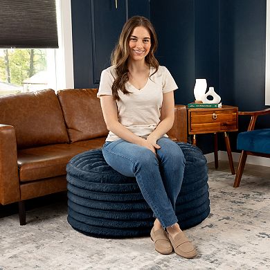 Jaxx Paran Accent Pouf - Fluffy Faux Fur Ottoman for Modern Interior Design - Large