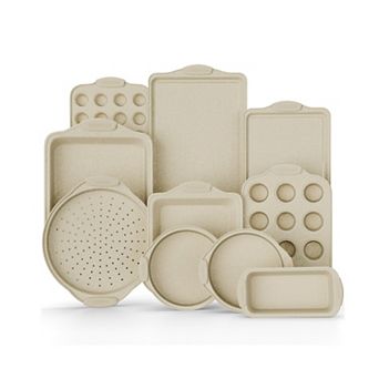 10 pc Nonstick Bakeware Set, Carbon Steel, Blue Coating, Red Handles, PFOA-Free