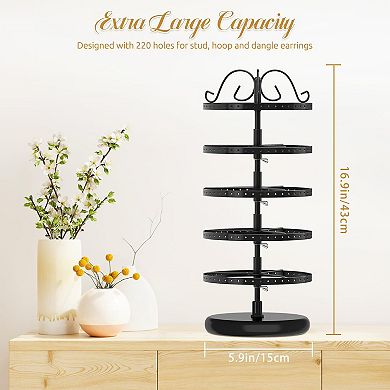 Rotating Metal Earring Tree Stand 5-Tier Adjustable Earring Holder