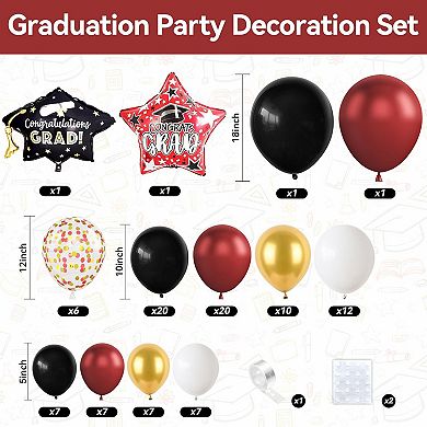 Graduation Balloon Arch Kit Black & Red Balloons with Congrats Foil Balloons