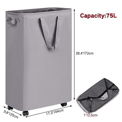 Slim Rolling Laundry Hamper for Bedroom Dorm 75L (19.8 Gallons)