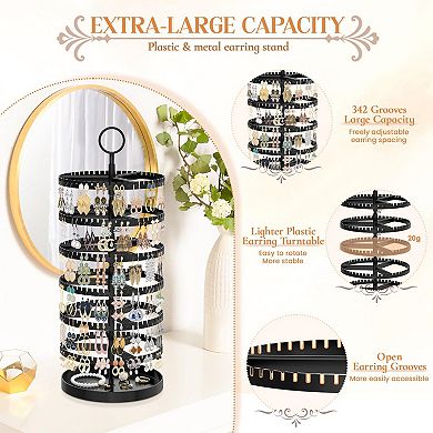 6 Tier Rotating Earring Holder Metal Tray with 342 Grooves