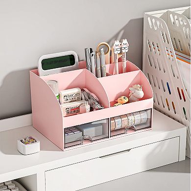Pen Holder 6 Compartments 2 Drawers Desk Organizer