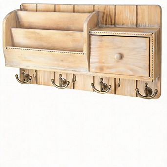 Farmhouse Key Holder Mail Organizer Wall Mount with Drawer & 7 Hooks