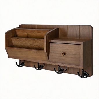 Farmhouse Key Holder Mail Organizer Wall Mount with Drawer & 7 Hooks