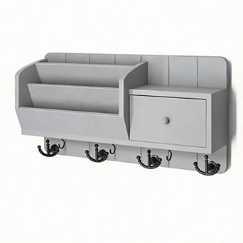 Farmhouse Key Holder Mail Organizer Wall Mount with Drawer & 7 Hooks