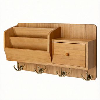 Farmhouse Key Holder Mail Organizer Wall Mount with Drawer & 7 Hooks