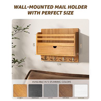 Modern Farmhouse Mail Organizer Drawer with 7 Key Hooks