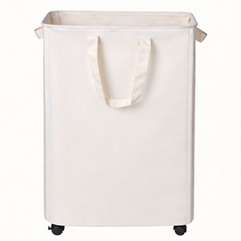 Slim Rolling Laundry Hamper with Lid Handle for Narrow Spaces 75L