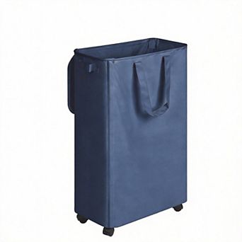 Slim Rolling Laundry Hamper with Lid Handle for Narrow Spaces 75L