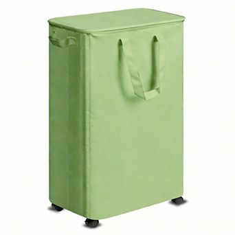 Slim Rolling Laundry Hamper with Lid Handle for Narrow Spaces 75L