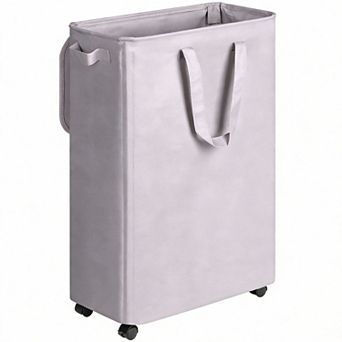 Slim Rolling Laundry Hamper with Lid Handle for Narrow Spaces 75L