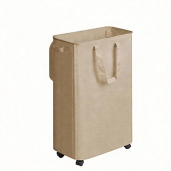 Slim Rolling Laundry Hamper with Lid Handle for Narrow Spaces 75L