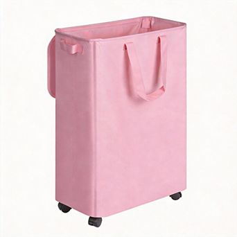 Slim Rolling Laundry Hamper with Lid Handle for Narrow Spaces 75L