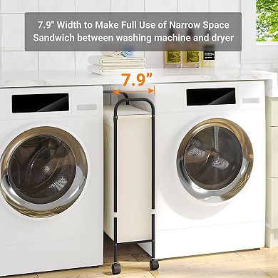 Slim Rolling Laundry Hamper with Lid and Removable Bag 50L