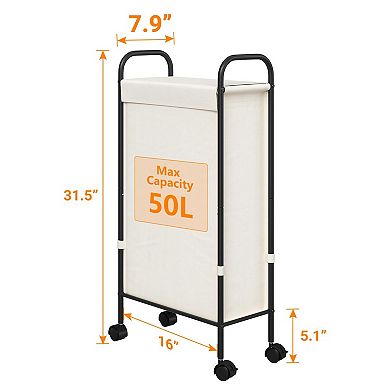 Slim Rolling Laundry Hamper with Lid and Removable Bag 50L