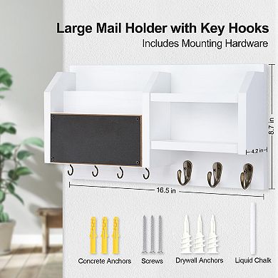 Mail Key Holder Wall Shelf Organizer with 7 Hooks
