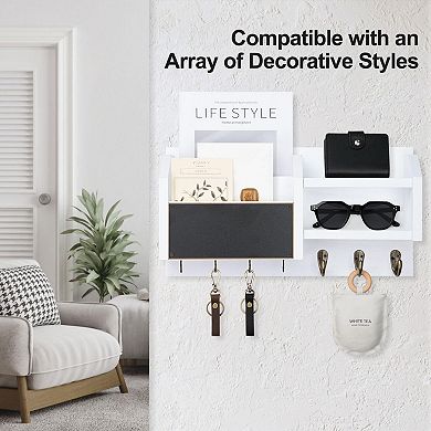 Mail Key Holder Wall Shelf Organizer with 7 Hooks