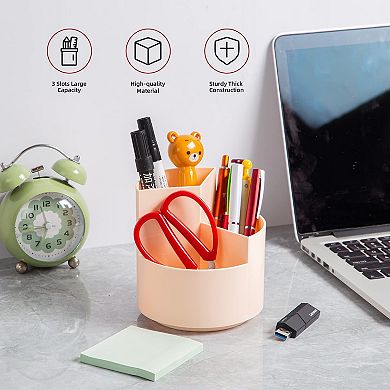 360° Spinning Pencil Holder 3-Slot Desk Organizer