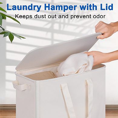 Slim Rolling Laundry Hamper with Lid Handle for Narrow Spaces 75L