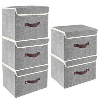 Foldable Fabric Storage Bins with Lids Save space Closet Organizer 5 pc