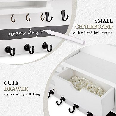 Rustic Key Mail Holder 13 Hooks Wall Mount with Drawer