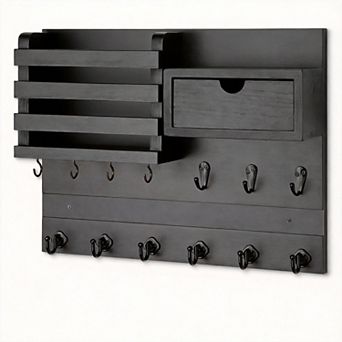 Rustic Key Mail Holder 13 Hooks Wall Mount with Drawer